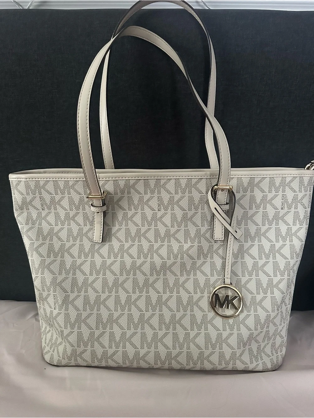 Michael Kors Cream and Beige MK Signature Tote